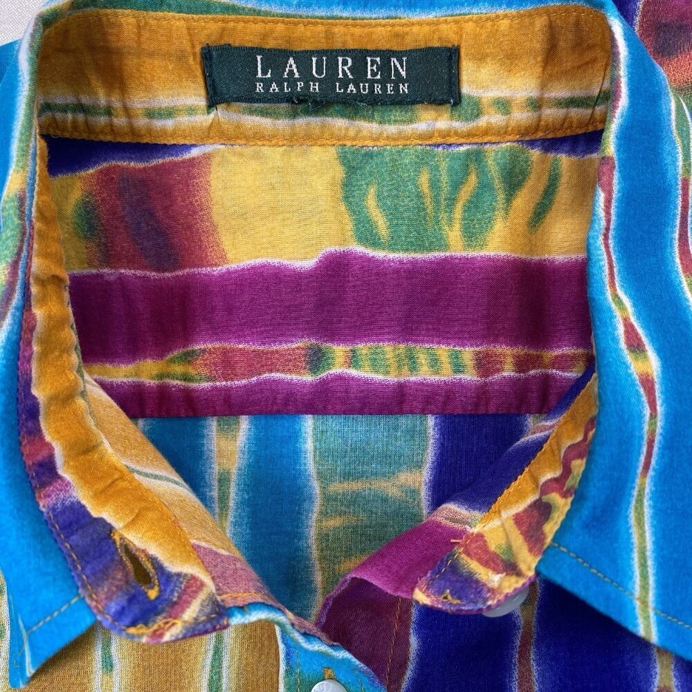 Lauren Ralph Lauren Striped Cotton Blouse Vibrant Colorful Top Sz S 3/4 Sleeves - Picture 3 of 12